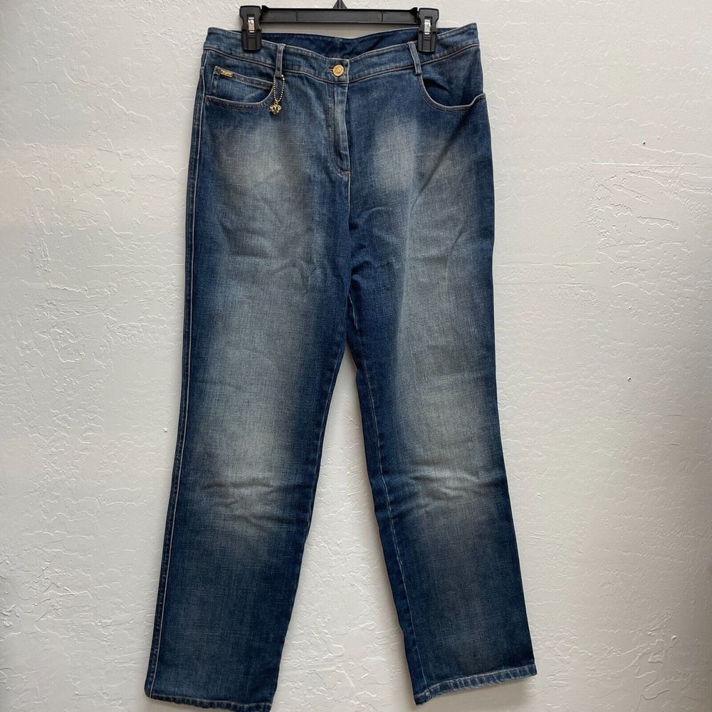 ST. JOHN Blue Denim Jeans Womens Size 12 Jeweled Gem Back Pockets